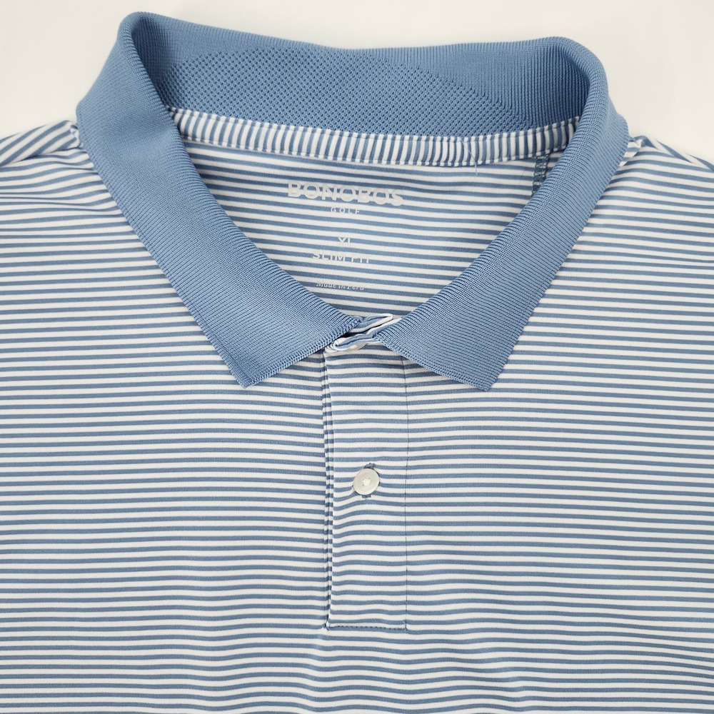 Bonobos Golf Mens Polo Shirt XL Blue Striped Slim Fit Performance Country Club